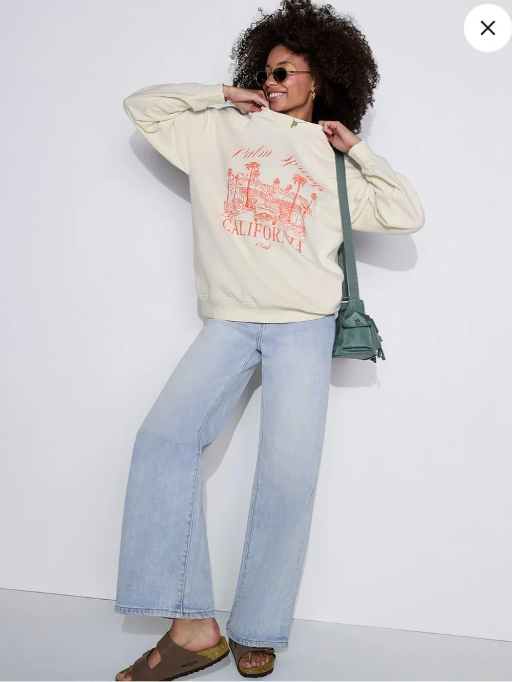 PINK Victoria's Secret Cream Crewneck with Pink Palm Springs Graphic